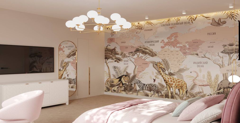 Фотообои с картой мира в детской комнате, развивающий интерьер