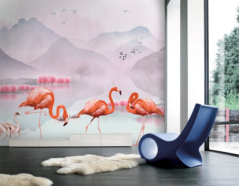 Обои Artmegahome Фламинго и птицы